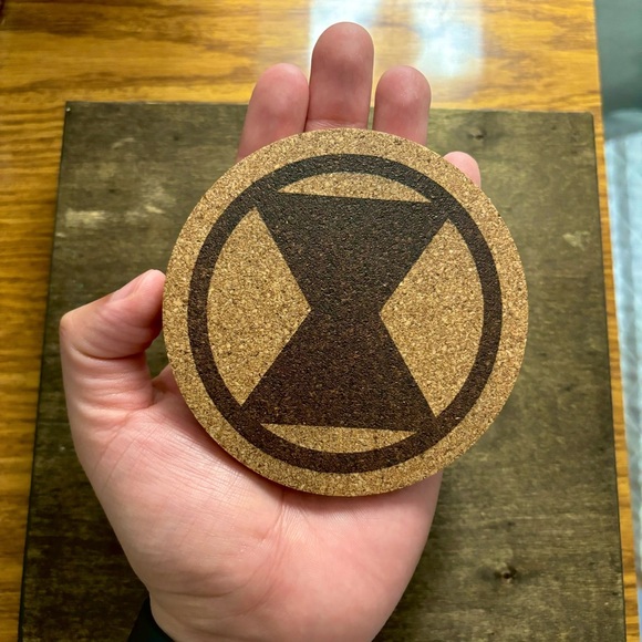 Black Widow Symbol Laser Engraved Cork Coaster - Picture 3 of 5